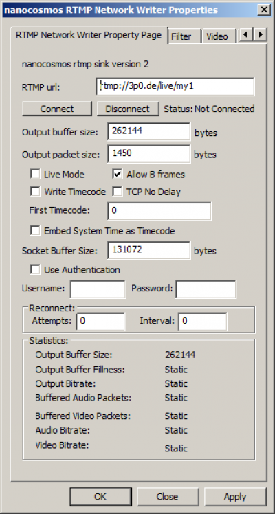 RTMP Writer Properties
